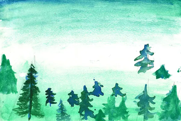 Pine Forest, a watercolor by a young artist