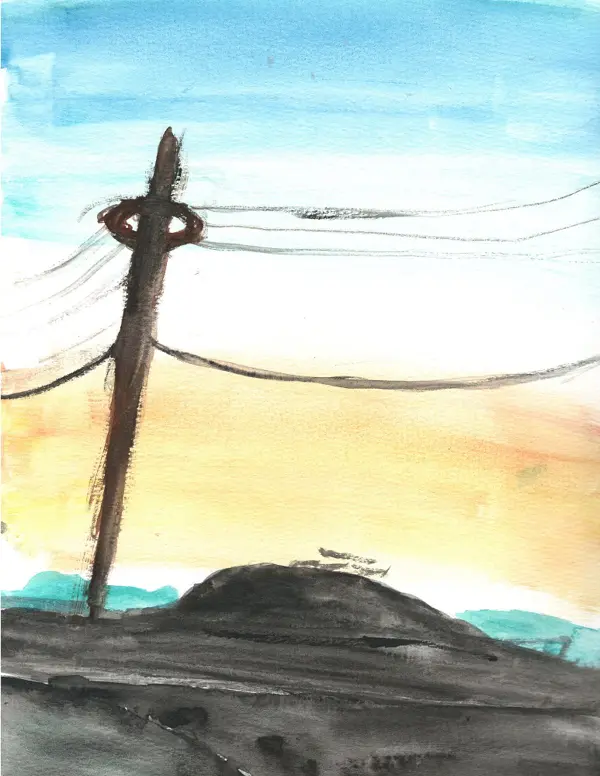 Telephone Pole at Dusk, a watercolor by a young artist